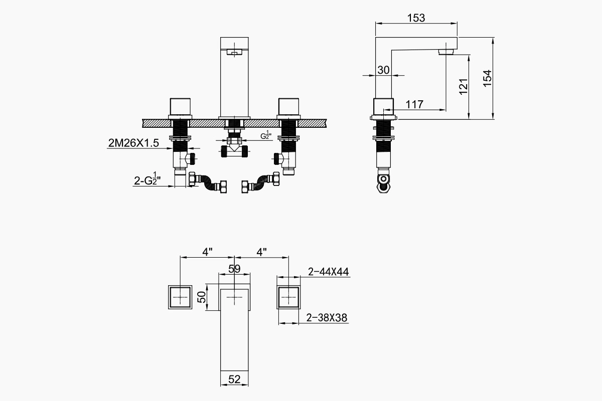 Trotanoy 25 7001 3-tap hole basin mixer size