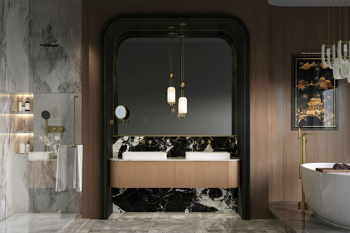 modern minimalist integrated bathroom space featuring the ALBA series