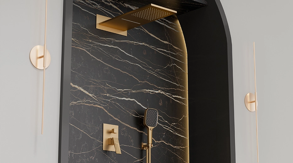 luxury gold concealed shower system blackmarble