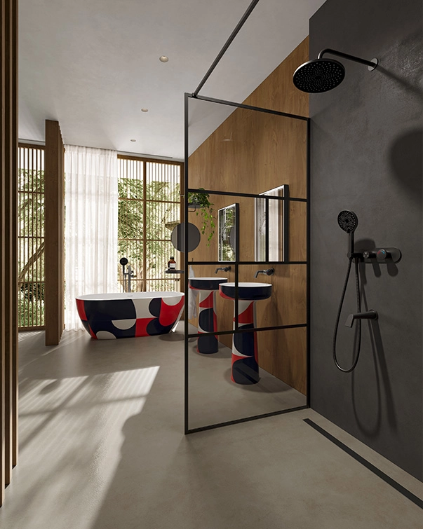 modern black concealed shower system bathroom