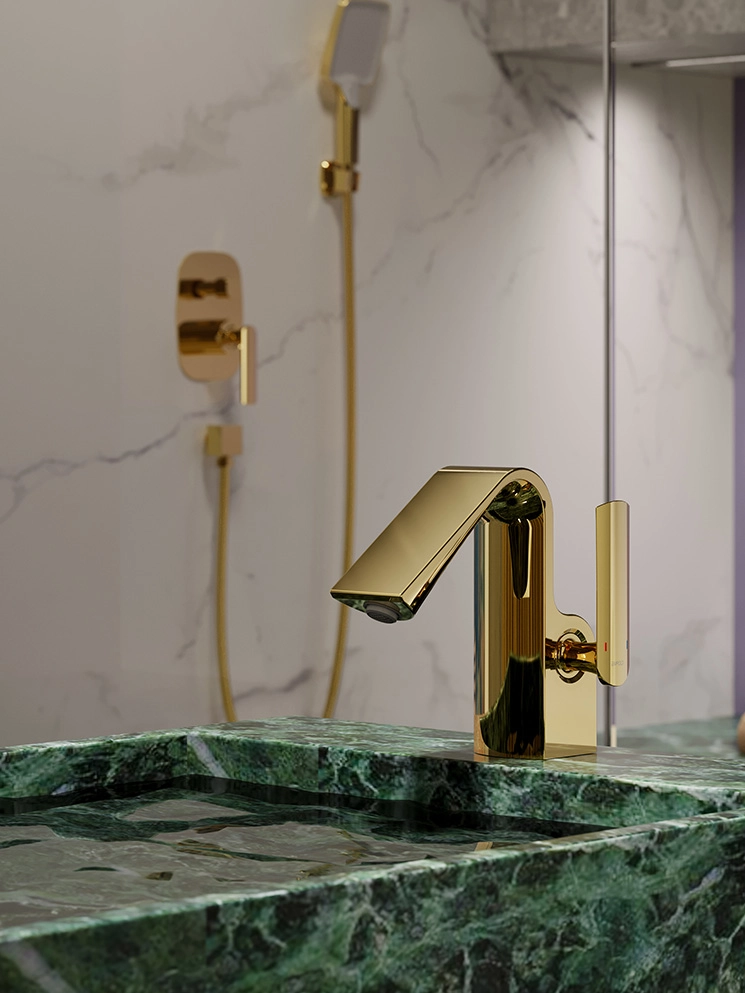 69 swan series gold basin faucet green marble sink