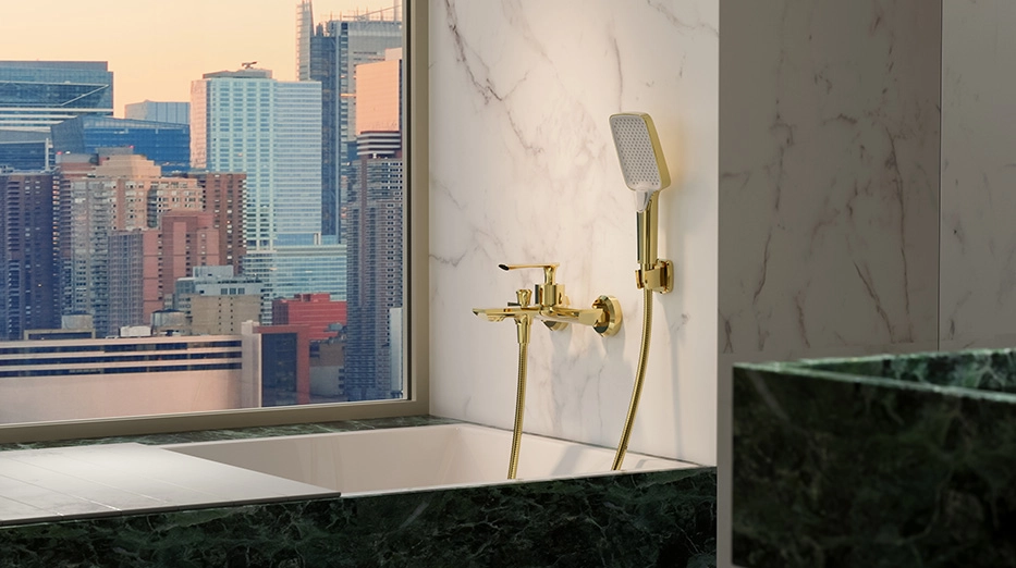 69 swan series gold bathtub faucet with hand shower